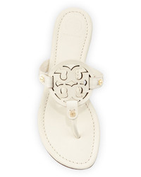 Tory Burch Miller Leather Logo Flat Slide Sandal Ivory