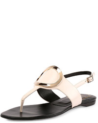 Roger Vivier Round Buckle Leather Flat Thong Sandal White