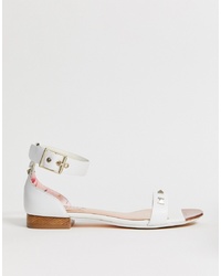 Ted Baker White Leather Bow Detail Flat Sandals