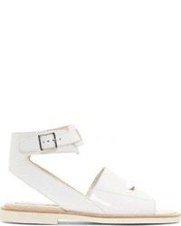 Jil Sander Navy White Leather Flat Sandals