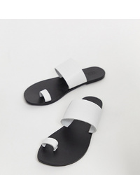 ASOS DESIGN Wide Fit Faro Leather Toe Loop Flat Sandals