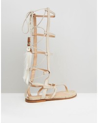 Aldo Capro White Caged Tie Up Gladiator Sandals