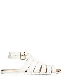 Pieces Kale Leather White Flat Sandals White