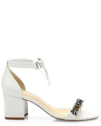 Alexandre Birman Clarita Jeweled Leather Block Heel Sandals
