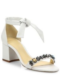 Alexandre Birman Clarita Jeweled Leather Block Heel Sandals