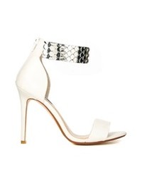 Dune Huffy Silver Strap White Heeled Sandals