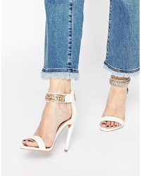 Forever Unique Totem Embellished Barely There Leather Heeled Sandals