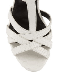 Saint Laurent Jodie Snake Effect Leather Sandals White