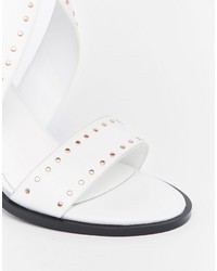 Senso Una White Stud Leather Heeled Sandals