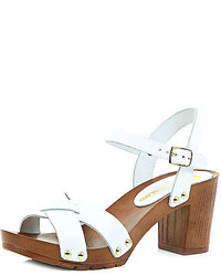 River Island White Leather Wooden Heel Clog Sandals