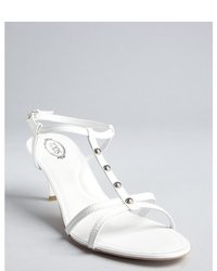 Tod's White Patent Leather Studded T Strap Sandals