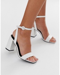 RAID Wink White Square Toe Block Heeled Sandals