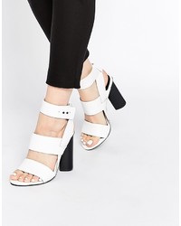 Senso Xander White Leather Block Heeled Ankle Strap Sandals