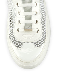 Jimmy Choo Argyle Netted Mesh Leather High Top Sneaker White