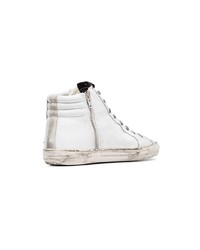Golden Goose Deluxe Brand Black And White Slide Leopard Lace Leather High Top Sneakers
