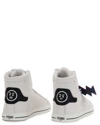 Fendi Bolt Faces Leather High Top Sneakers