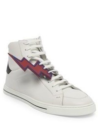Fendi Bolt Faces Leather High Top Sneakers