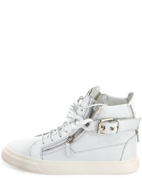 Giuseppe Zanotti Chain Zipper Leather High Top Sneaker White