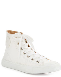 Chloé Chloe Scalloped Leather High Top Sneaker White