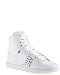 Saint Laurent Classic Court Stud Calfskin Leather High Top Sneaker