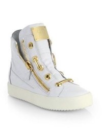 Giuseppe Zanotti Croc Embossed Leather Hard Lace Detail High Top Sneakers