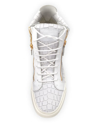 Giuseppe Zanotti Crocodile Embossed Leather High Top Sneaker White