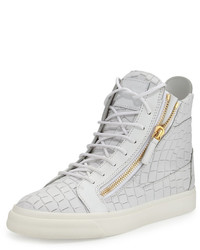 Giuseppe Zanotti Crocodile Embossed Leather High Top Sneaker White