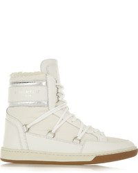 Saint Laurent Faux Shearling Lined Leather And Shell High Top Sneakers White