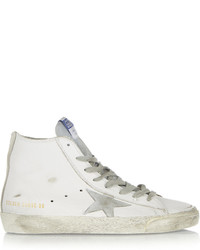 Golden Goose Deluxe Brand Francy Distressed Suede Paneled Leather High Top Sneakers
