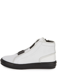 Salvatore Ferragamo Ground Buckle Front Calfskin High Top Sneaker White