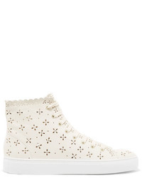 Simone Rocha Laser Cut Leather High Top Sneakers Neutral