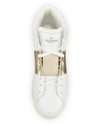 Valentino Leather Metallic High Top Sneaker White