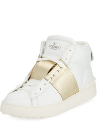 Valentino Leather Metallic High Top Sneaker White