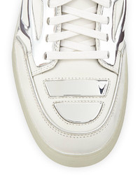 Alejandro Ingelmo Leather Metallic Plate High Top Sneaker Whitesilver