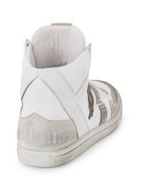 Galliano Leather Suede High Top Sneakers
