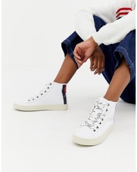 Tommy Jeans Leather Trainer With Flag Heel Detail