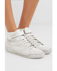Saint Laurent Lenny Distressed Leather High Top Sneakers