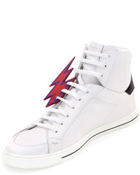 Fendi Lightning Bolt Leather High Top Sneakers White