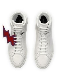 Fendi Lightning Bolt Leather High Top Sneakers White