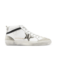 Golden Goose Deluxe Brand Mid Star Distressed Leather Suede And Zebra Print Pony Hair Sneakers