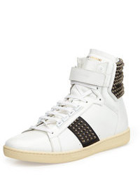 Saint Laurent Studded Leather High Top Sneaker Whiteblack