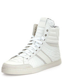 Just Cavalli Textured Python Print Leather High Top Sneaker White