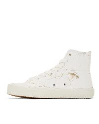 Maison Margiela White And Gold Tabi High Top Sneakers