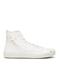 Maison Margiela White And Gold Tabi High Top Sneakers