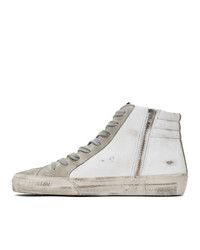 Golden Goose White And Grey Slide High Top Sneakers