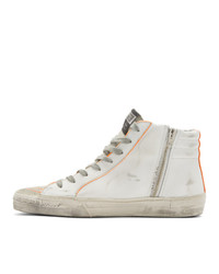 Golden Goose White And Orange Slide High Top Sneakers
