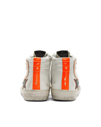 Golden Goose White And Orange Slide High Top Sneakers