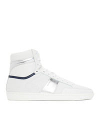 Saint Laurent White And Silver Court Classic Sl10h Sneakers