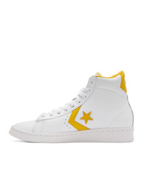 Converse White And Yellow Leather Pro Mid Sneakers