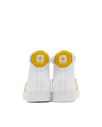 Converse White And Yellow Leather Pro Mid Sneakers